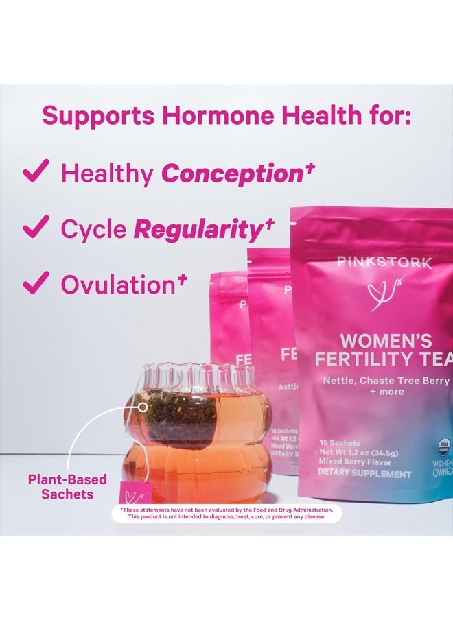 Pink Stork Organic Fertility Tea for Women with Chaste Tree Berries (Vitex) to Support Conception for Her - Hormone Balance with Mint and Red Raspberry Leaf, 15 Sachets  - Image 2