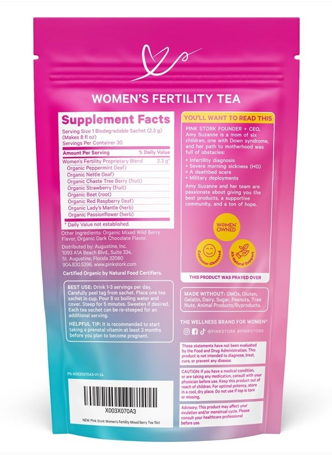 Pink Stork - Organic Fertility Tea for Women with Chaste Tree Berries (Vitex) to Support Conception for Her - Hormone Balance with Mint and Red Raspberry Leaf, 15 Sachets - Image 1