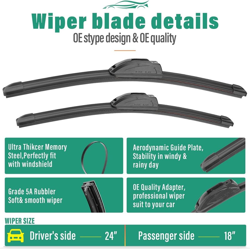 WINDSMILE 24" 18" 13" Windshield Wiper Blades Replacement for Chevrolet Chevy Equinox 2018 2019 2020 2021 Premium All Weather Front Rear Wipers Set - OEM Quality (Pack of 3) - Image 3