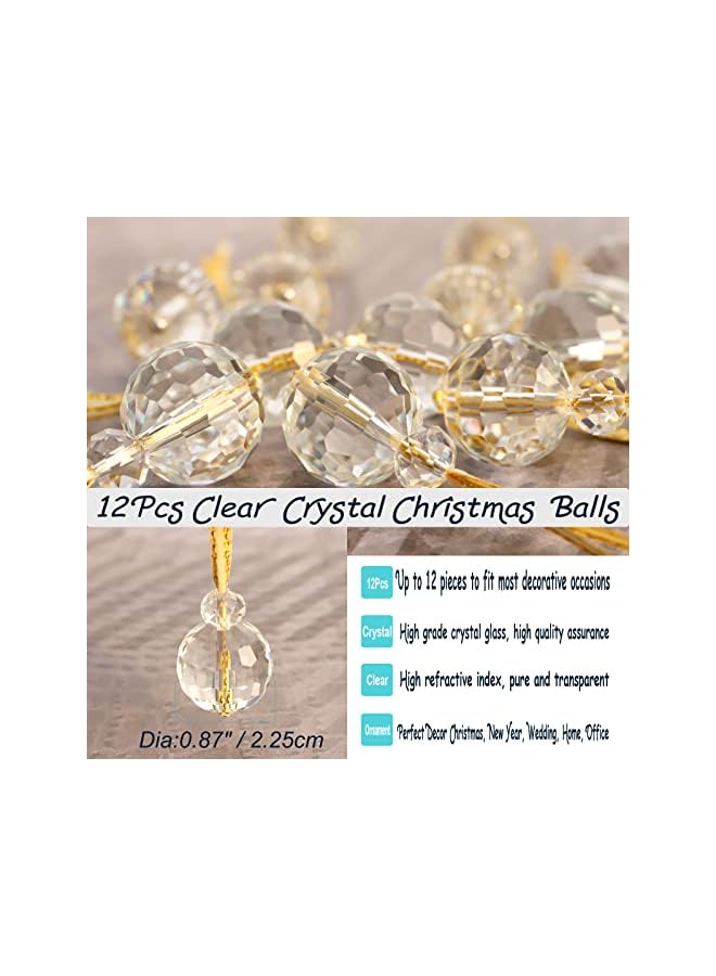 The Bros 12 قطعة كرات زينة كريستالية شفافة لعيد الميلاد، 0.87" كرات ميني بريزم لتزيين شجرة عيد الميلاد، زينة كريستالية معلقة لتخفيضات عيد الميلاد وحفلات الزفاف وديكور المنزل (شفاف) - Image 2
