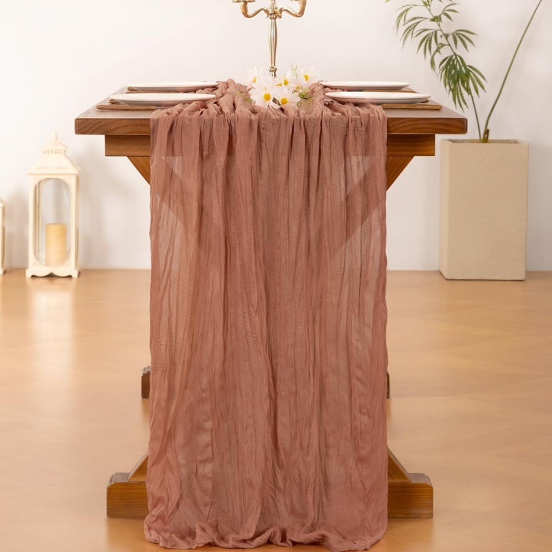 Socomi 10pcs Dusty Rose Summer Cheesecloth Table Runner Boho Rustic Gauze 120 inch 10FT Cheese Cloth Sheer Runner for Wedding Party Baby Shower Birthday Home Decor Holiday Decorations - Image 3