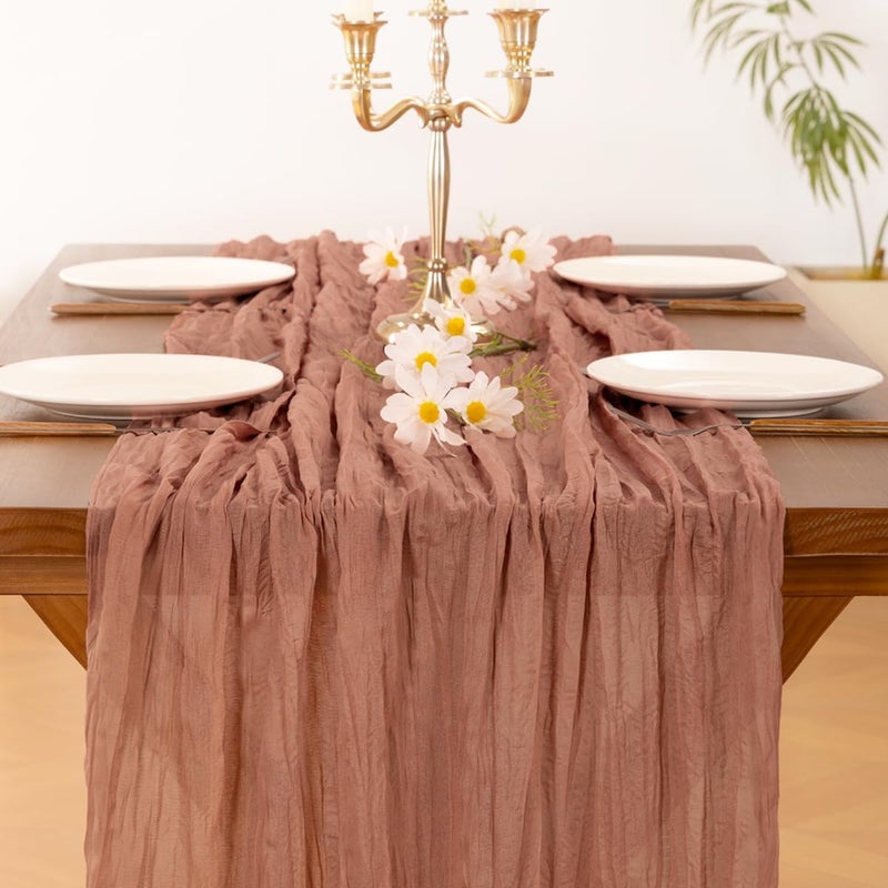 Socomi 10pcs Dusty Rose Summer Cheesecloth Table Runner Boho Rustic Gauze 120 inch 10FT Cheese Cloth Sheer Runner for Wedding Party Baby Shower Birthday Home Decor Holiday Decorations - Image 5