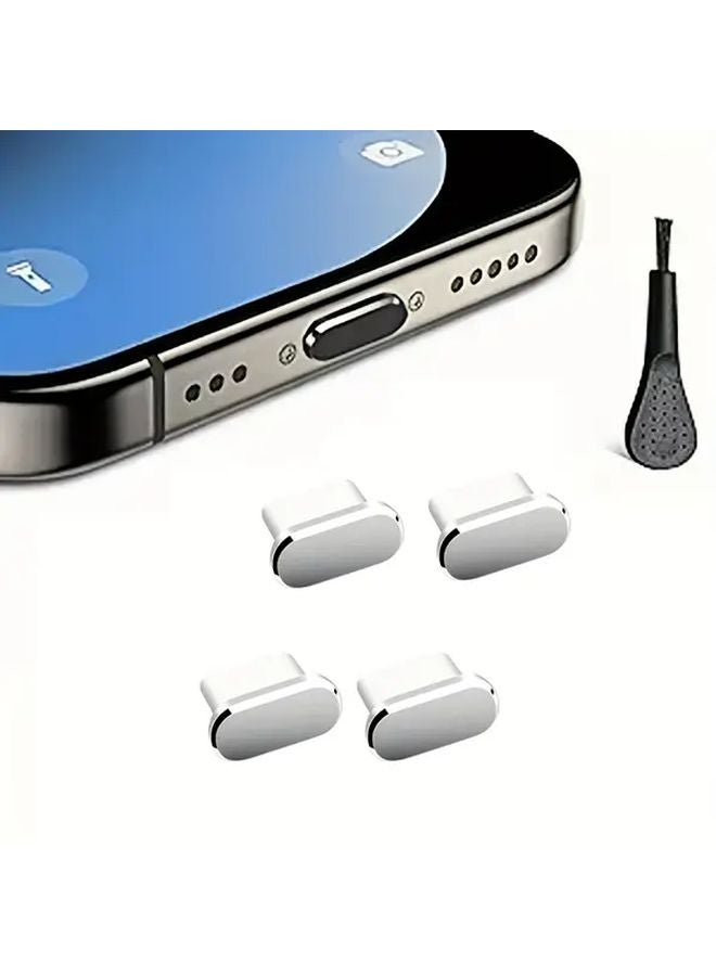 4 قطع من سدادات USB-C المعدنية الفضية مع فرشة تنظيف واحدة واقي منفذ Type-C - Image 5