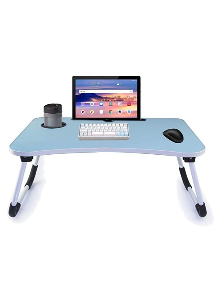 Generic Folding Bed Laptop Table Tray Lap Desk Notebook Stand with iPad Holder Cup Slot Adjustable Anti Slip Legs Foldable for Indoor Outdoor Camping Study Eating Reading Watch Movies on Couch Sofa Floor BLUE - Image 4