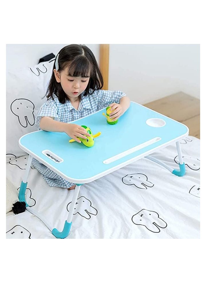 Generic Folding Bed Laptop Table Tray Lap Desk Notebook Stand with iPad Holder Cup Slot Adjustable Anti Slip Legs Foldable for Indoor Outdoor Camping Study Eating Reading Watch Movies on Couch Sofa Floor BLUE - Image 2