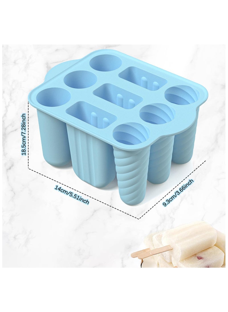SYOSI - 9 Hollow Silicone Popsicle Molds, With Lids Reusable Easy-Release Ice Cream,  Maker Homemade Ice, Lollipop Mold for Home Flexible Leak-Free Ice, Cube Tray Juice Yogurt Fruit (Blue) - Image 1