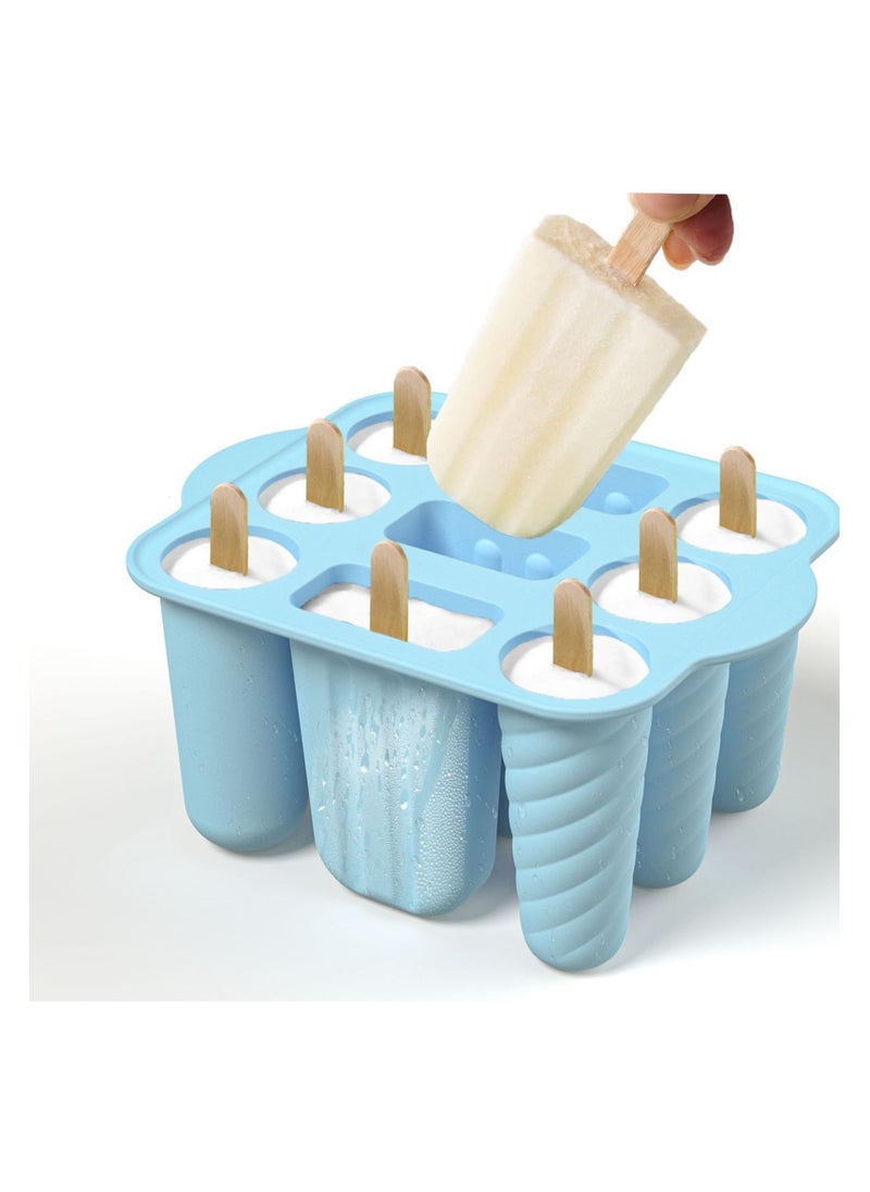 SYOSI - 9 Hollow Silicone Popsicle Molds, With Lids Reusable Easy-Release Ice Cream,  Maker Homemade Ice, Lollipop Mold for Home Flexible Leak-Free Ice, Cube Tray Juice Yogurt Fruit (Blue) - Image 1