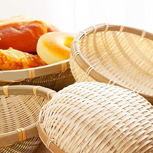 Cedilis 3 Pack Bamboo Basket Tray, Wicker Bread Basket, 100% Natural Handmade Woven Fruit Basket, U Shape Holder Flat Shallow Vegetables Serving Basket, Stackable, 10Inch, 11Inch, 12Inch - Image 4