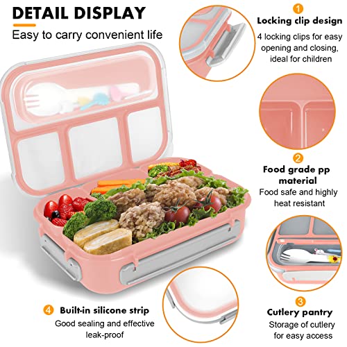 Yumuk Bento Box, Lunch Box Kids, 1300ML Bento Box Adult Lunch Box with 4 Compartment &Food Picks &Cake Cups, Lunch Box Containers for Adults/Kids/Toddler, Leak-Proof, Microwave/Dishwasher/Freezer Safe(Pink) - Image 3