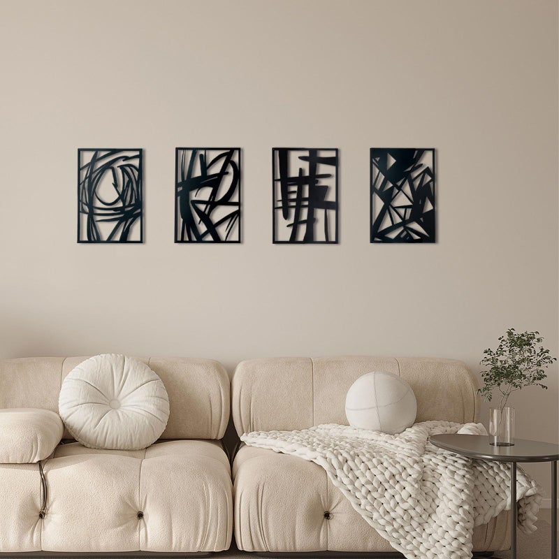 OYEFLY 4 Pack Abstract Metal Wall Art,Minimalist Art Decoration for Living Room Bedroom Bathroom Study (Black, 9.4 x 6.5inch) - Image 4