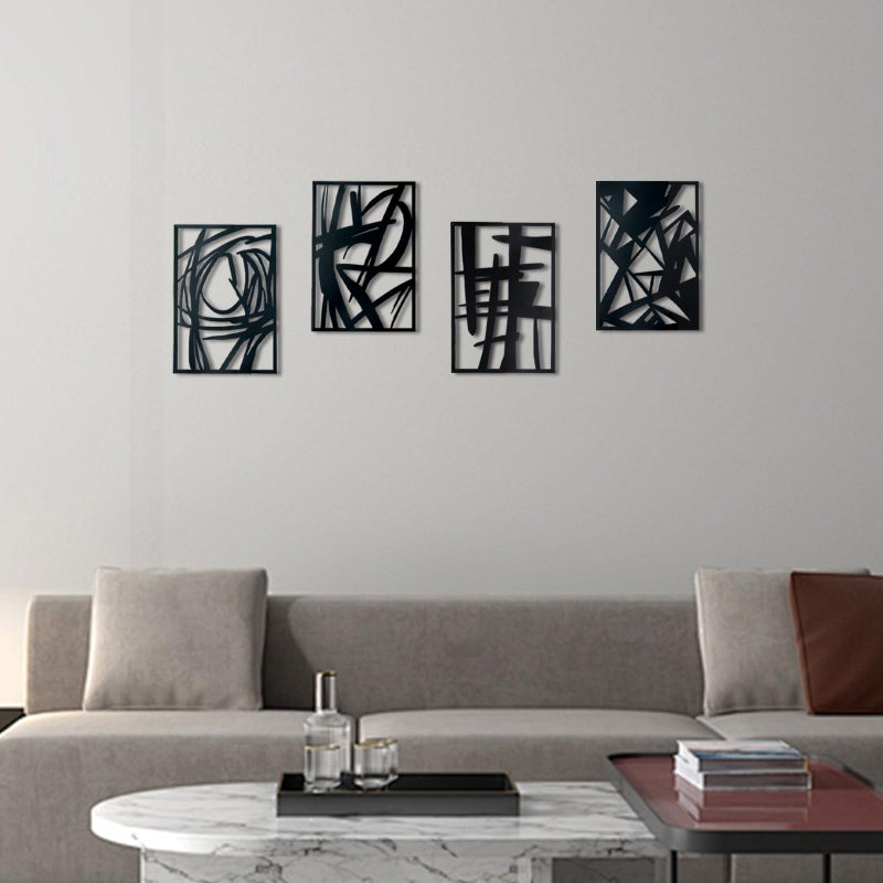 OYEFLY 4 Pack Abstract Metal Wall Art,Minimalist Art Decoration for Living Room Bedroom Bathroom Study (Black, 9.4 x 6.5inch) - Image 5
