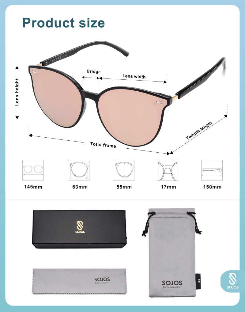 SOJOS Classic Round Sunglasses for Women Men Retro Vintage Large Plastic Frame BLOSSOM SJ2067 with Black Frame/Pink Lens - Image 5