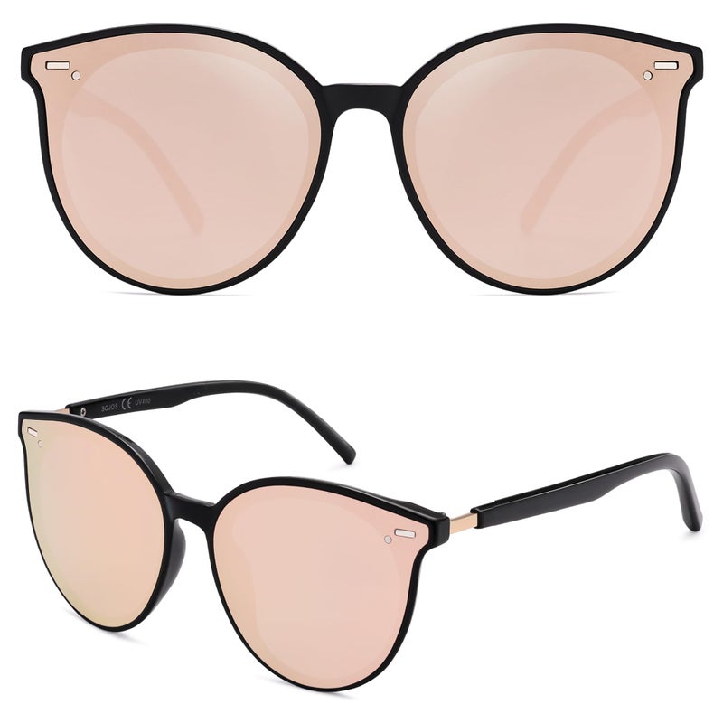 SOJOS Classic Round Sunglasses for Women Men Retro Vintage Large Plastic Frame BLOSSOM SJ2067 with Black Frame/Pink Lens - Image 3