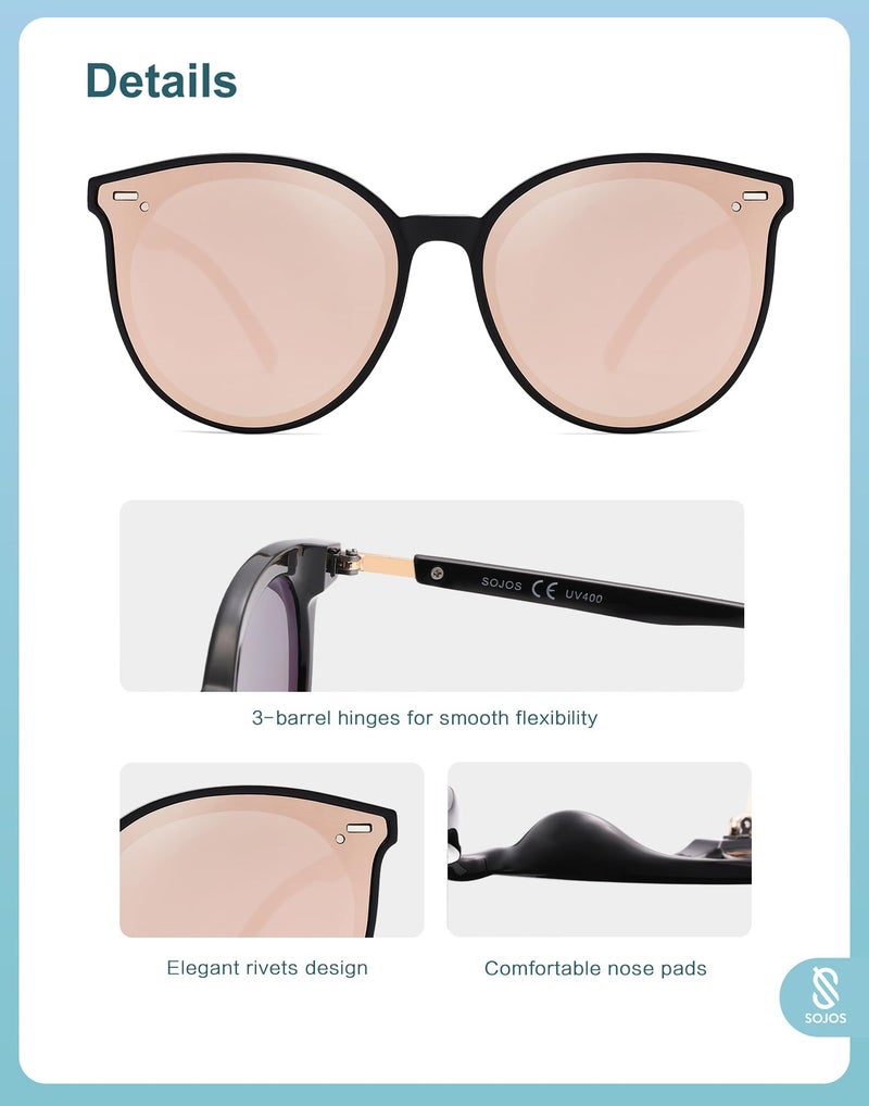 SOJOS Classic Round Sunglasses for Women Men Retro Vintage Large Plastic Frame BLOSSOM SJ2067 with Black Frame/Pink Lens - Image 4