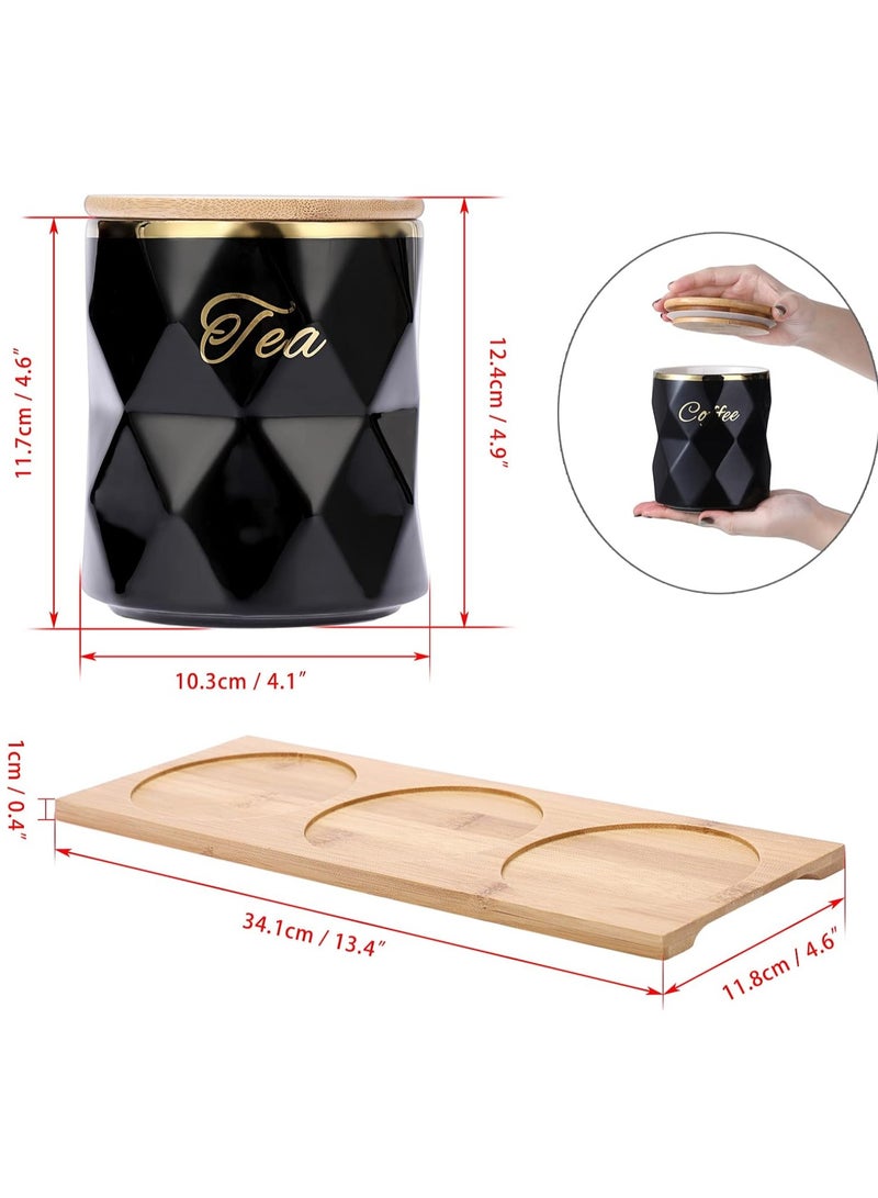 Arabest Ceramic Canisters Set for Sugar Coffee Tea, Luxurious Storage Containers Set with Lids Decorative Storage Pots Black Storage Jar for Kitchen Counter Dining Room - Image 2