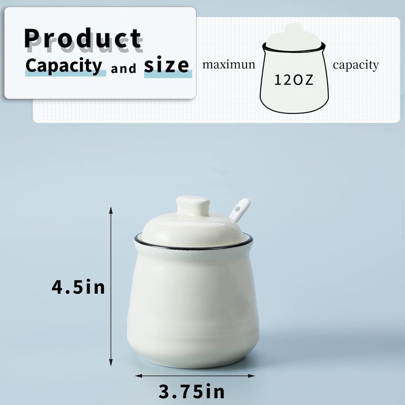 HAOTOP Porcelain Salt Bowl with Lid and SpoonCeramic Sugar Bowl 12oz Beige - Image 3