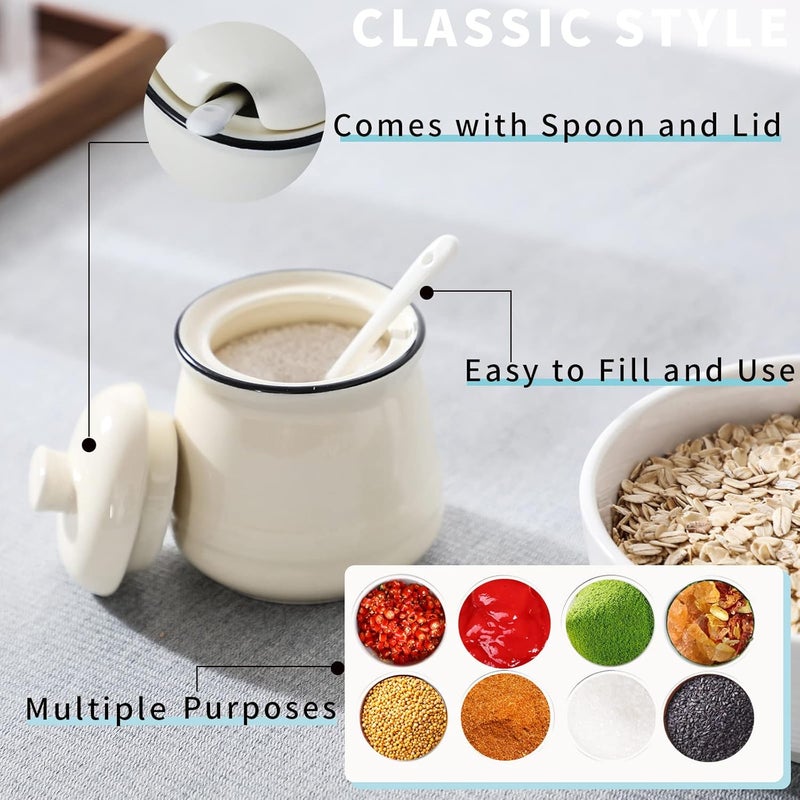 HAOTOP Porcelain Salt Bowl with Lid and SpoonCeramic Sugar Bowl 12oz Beige - Image 5