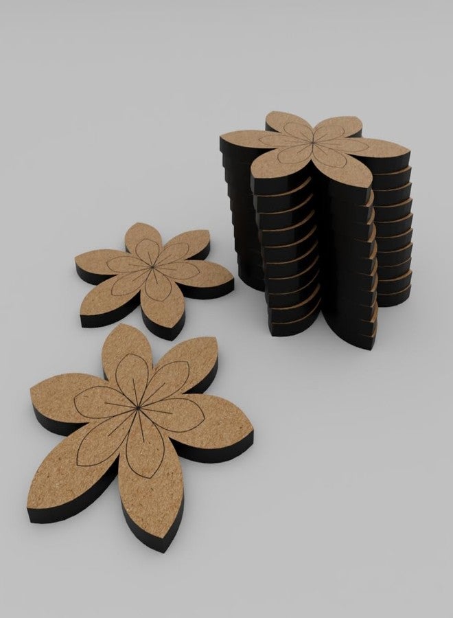 PICRAZEE مجموعة زهور من خشب MDF من PICRAZEE (12 قطعة) - قطع خشبية سادة من خشب MDF مناسبة للأعمال اليدوية، والأعمال الفنية، وفن الديكوباج، وفن الراتنج، والمشاريع الحرفية، وديكورات المنزل والمكتب الاحتفالية (سمك 5.5 مم)، لون بني - Image 3