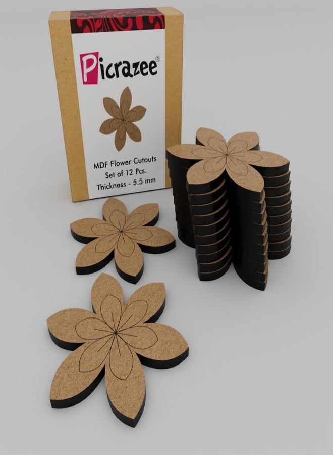 PICRAZEE مجموعة زهور من خشب MDF من PICRAZEE (12 قطعة) - قطع خشبية سادة من خشب MDF مناسبة للأعمال اليدوية، والأعمال الفنية، وفن الديكوباج، وفن الراتنج، والمشاريع الحرفية، وديكورات المنزل والمكتب الاحتفالية (سمك 5.5 مم)، لون بني - Image 1