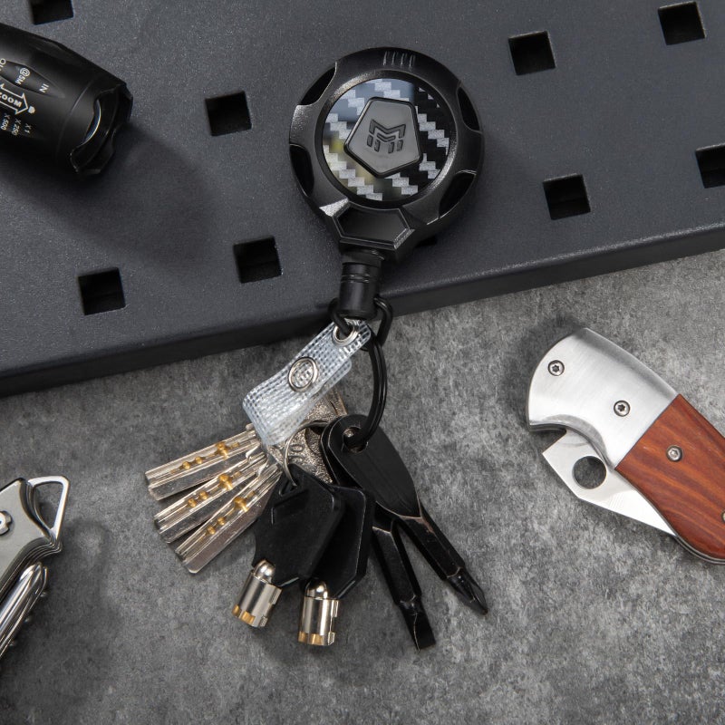 MNGARISTA Upgraded Heavy Duty Retractable Keychain with Belt Clip, 10 OZ Retraction, 31.5" Stainless Steel Cord Key Chain, 3K Carbon Fiber ID Badge Reel Holder with Badge Strap and Key Ring, 4 Pack - Image 2