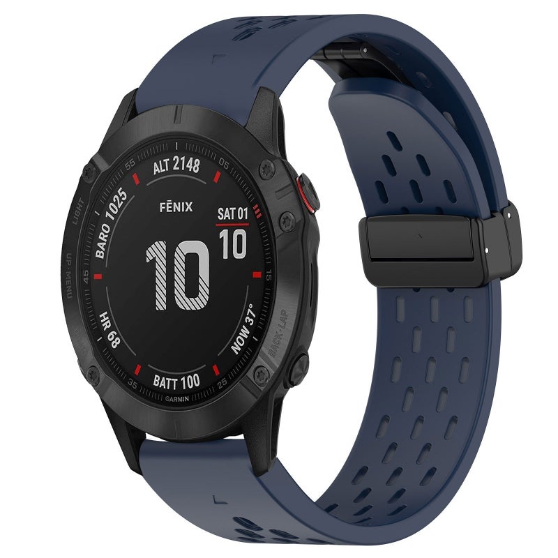 S-TOP For Garmin Fenix 6 Pro GPS Hole Folding Buckle 22mm Silicone Watch Band(Midnight Blue) - Image 1