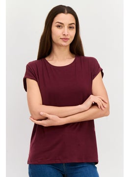 Women Round Neck Short Sleeve Plain Top, Maroon