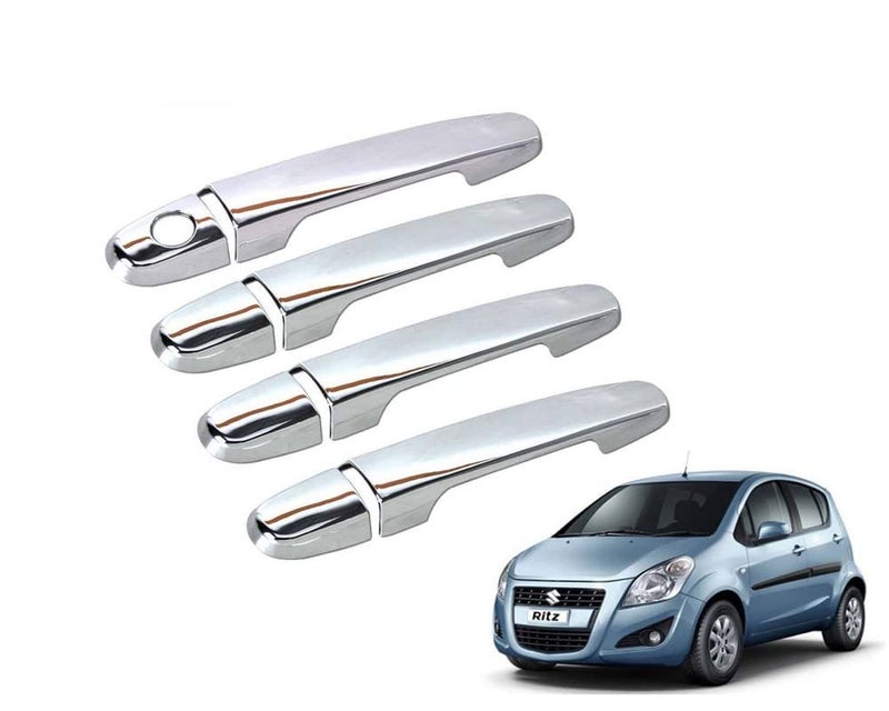 Auto E-Shopping Car Handle Latch Cover Scratch Guard Chrome Finish Front Rear Compatible for Maruti Ritz All Model Set of 4 Pieces - Image 1