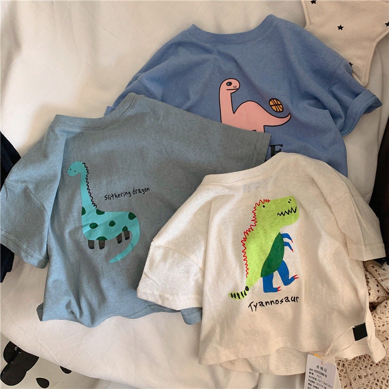 Children'S T-Shirt Summer Cotton Boy'S Children'S Wear Korean Short-Sleeved Handsome Boys' Top T Katong Dinosaur Baby Base Shirt - Image 2