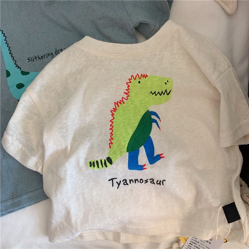 Children'S T-Shirt Summer Cotton Boy'S Children'S Wear Korean Short-Sleeved Handsome Boys' Top T Katong Dinosaur Baby Base Shirt - Image 1
