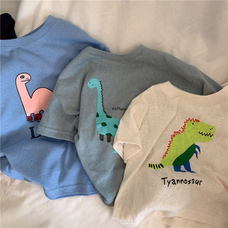 Children'S T-Shirt Summer Cotton Boy'S Children'S Wear Korean Short-Sleeved Handsome Boys' Top T Katong Dinosaur Baby Base Shirt - Image 4