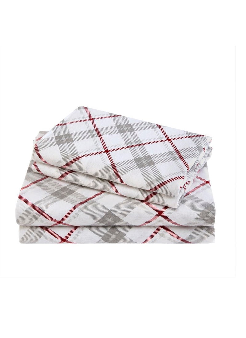 Comfort Spaces Comfort Spaces Cotton Flannel Breathable Warm Deep Pocket Sheets with Pillow Case Bedding  King  Grey/Red Plaid 4 Piece  - Image 1