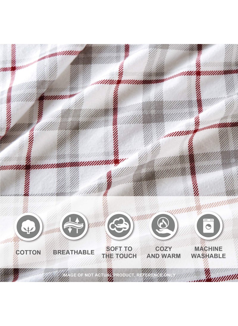 Comfort Spaces Comfort Spaces Cotton Flannel Breathable Warm Deep Pocket Sheets with Pillow Case Bedding  King  Grey/Red Plaid 4 Piece  - Image 5