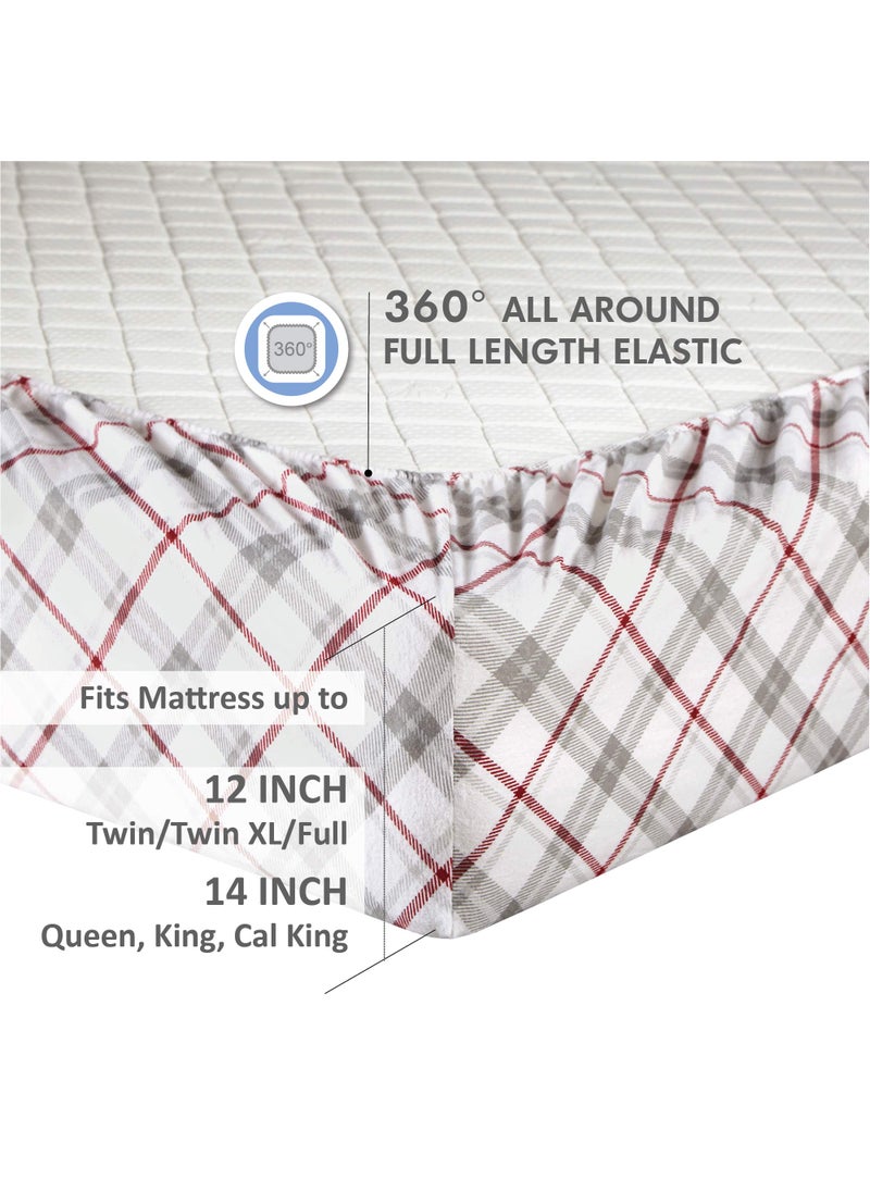 Comfort Spaces Comfort Spaces Cotton Flannel Breathable Warm Deep Pocket Sheets with Pillow Case Bedding  King  Grey/Red Plaid 4 Piece  - Image 4