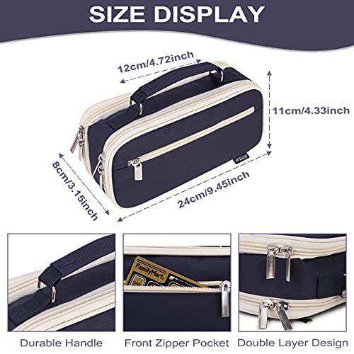 RAVUO Large Pencil Case, Big Capacity Pencil Pouch Pen Bag Multi-slot School Supplies for Middle High School Office College Teen Adult Simple Storage Navy - Image 2