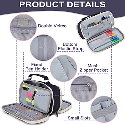 RAVUO Large Pencil Case, Big Capacity Pencil Pouch Pen Bag Multi-slot School Supplies for Middle High School Office College Teen Adult Simple Storage Navy - Image 4