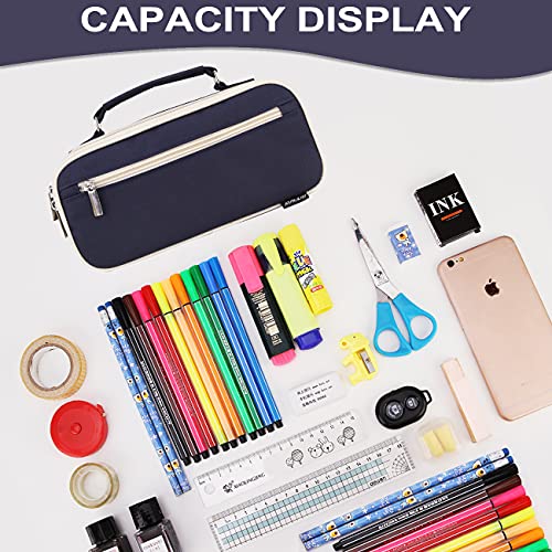 RAVUO Large Pencil Case, Big Capacity Pencil Pouch Pen Bag Multi-slot School Supplies for Middle High School Office College Teen Adult Simple Storage Navy - Image 5