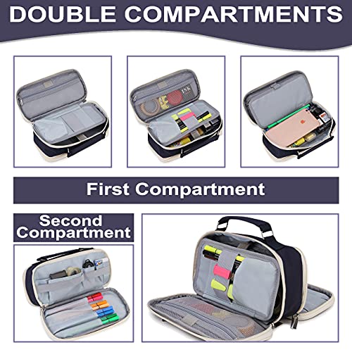 RAVUO Large Pencil Case, Big Capacity Pencil Pouch Pen Bag Multi-slot School Supplies for Middle High School Office College Teen Adult Simple Storage Navy - Image 3