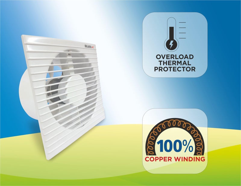 Sujata 6 Inch Premium Exhaust Fan for Kitchen, Bathroom & Office | 2 Years Warranty | 150MM High Speed Exhaust Fan | 2300 RPM | 100% Copper Winding Motor | Strong Air Suction (APB81 - White) - Image 3
