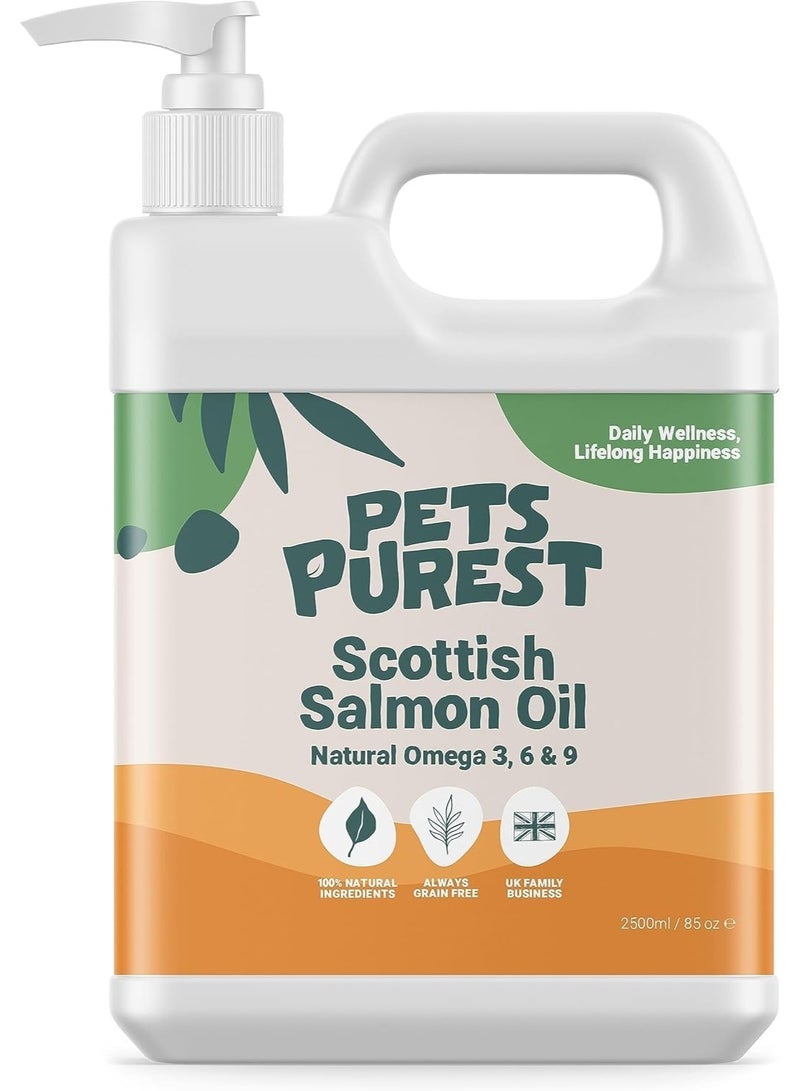 Pets Purest Scottish Salmon Oil For Dogs, Cats, Horse, Ferret & Pet - Pure Omega 3, 6 & 9 Fish Oil Food Treats Supplement for Natural Coat, Immune Support, Itchy Skin, Joint & Brain Health (2500ml) - Image 1