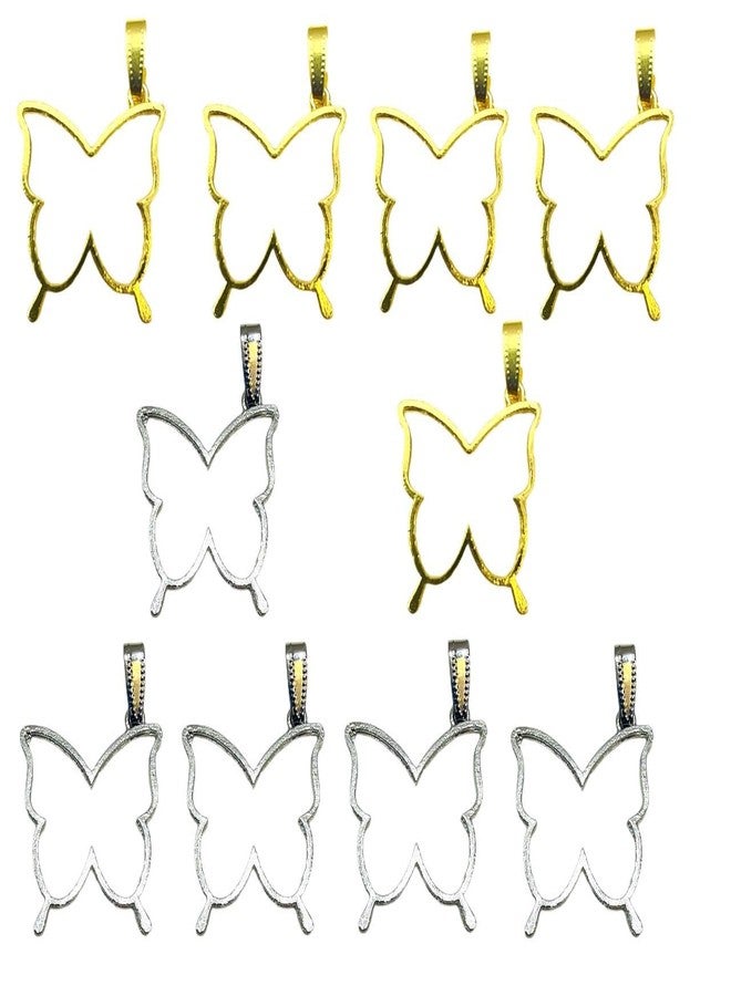 IRIKA® 10 Pc Mixed Butterfly & Heart Pendant Bezels – 5 Gold + 5 Silver | Big Size with Connector | Anti-Tarnish | for Resin Jewelry & DIY Crafts - Image 1