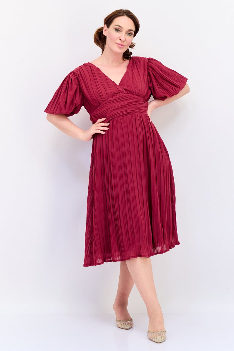 Archive Design Studio Women Plain Midi Dress, Burgundy - Image 1