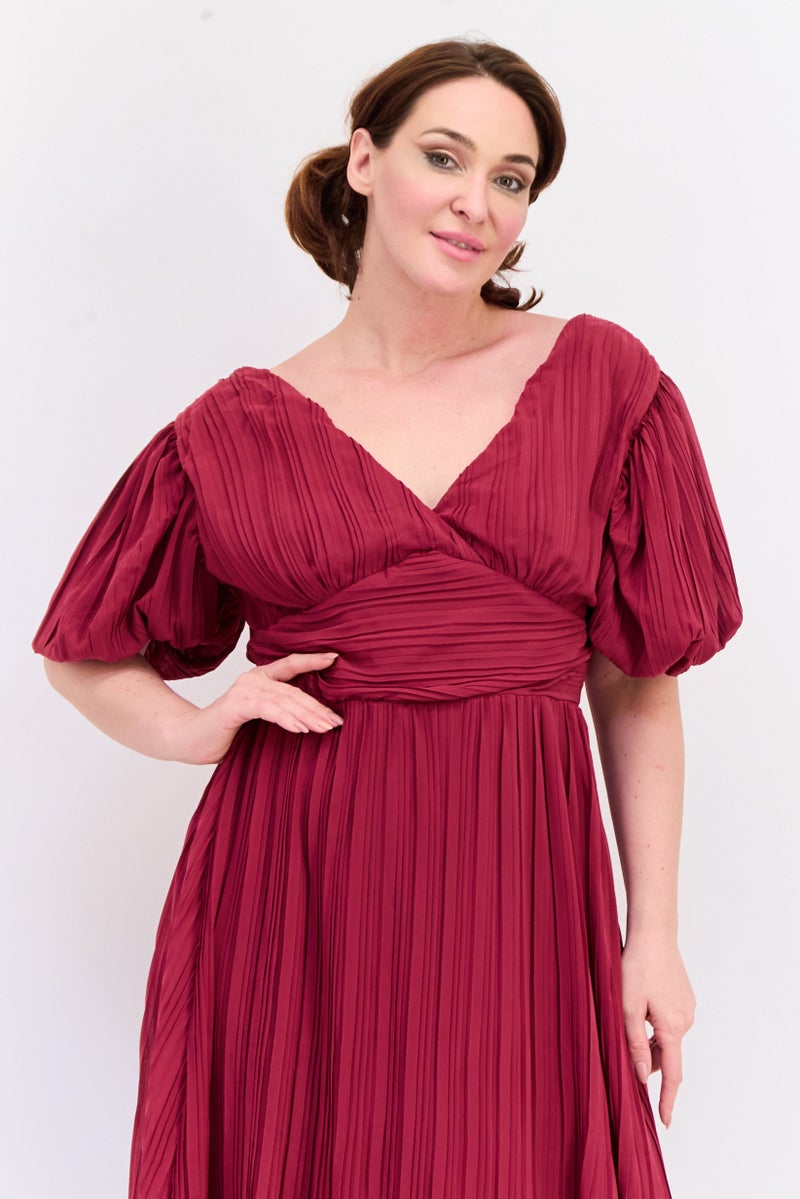 Archive Design Studio Women Plain Midi Dress, Burgundy - Image 3