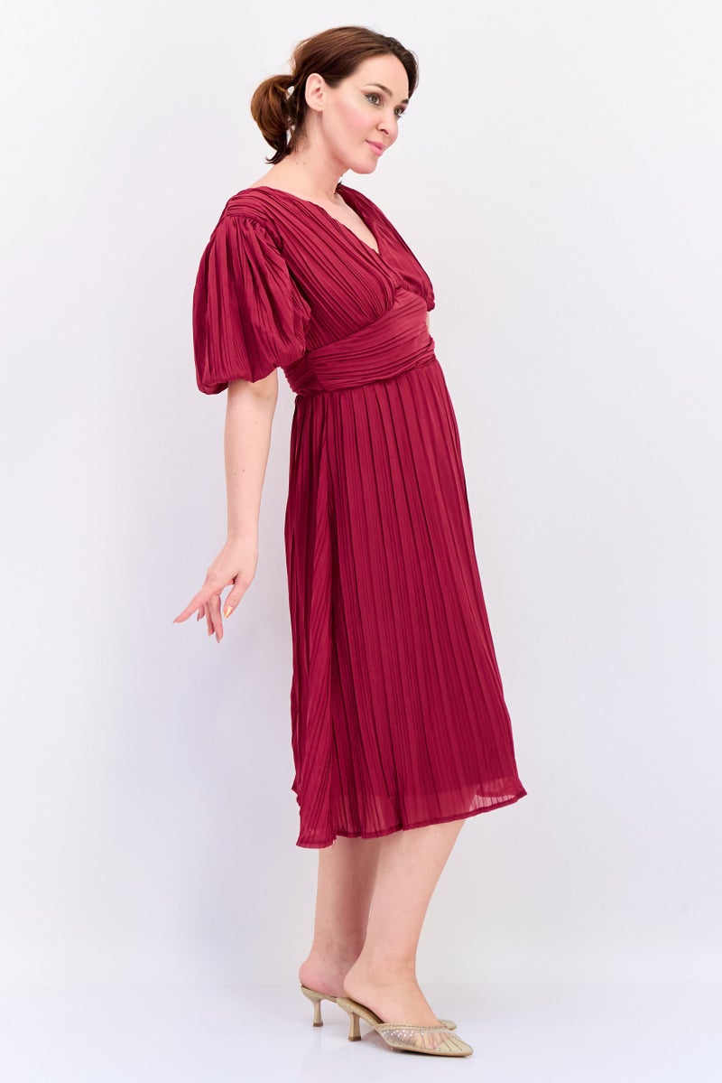 Archive Design Studio Women Plain Midi Dress, Burgundy - Image 4