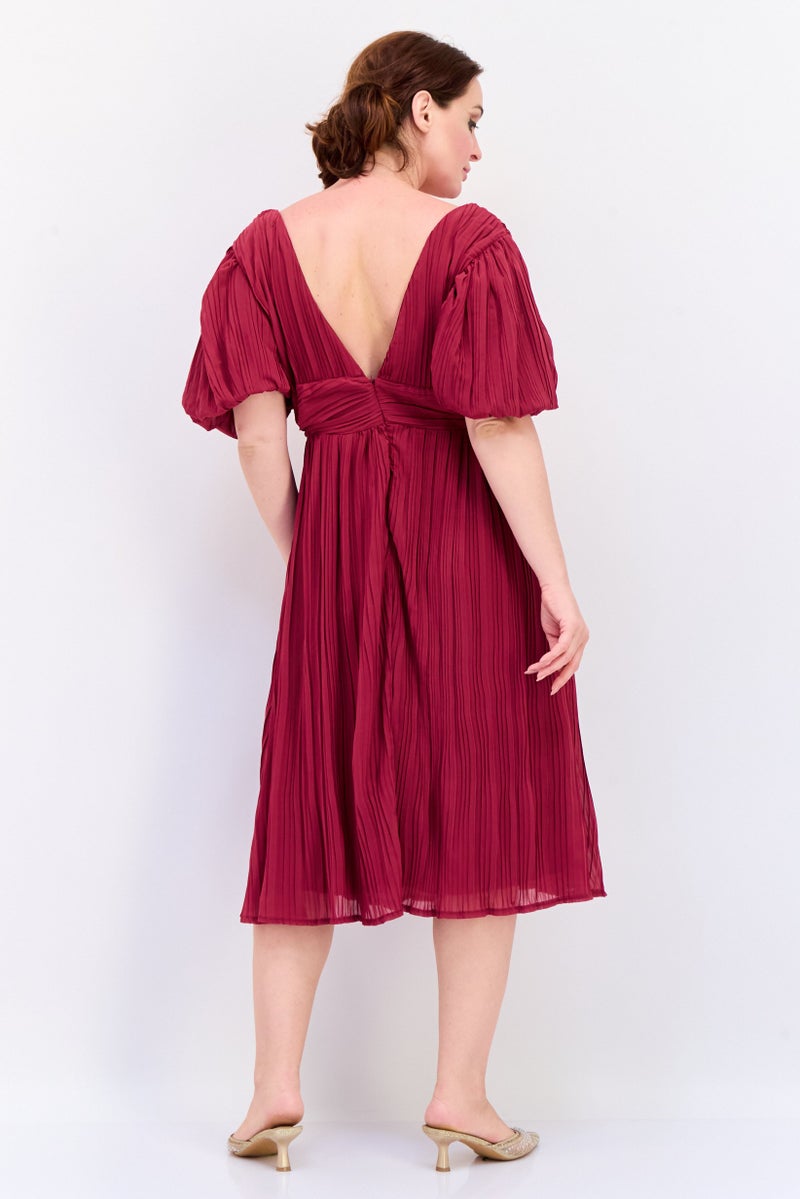 Archive Design Studio Women Plain Midi Dress, Burgundy - Image 2
