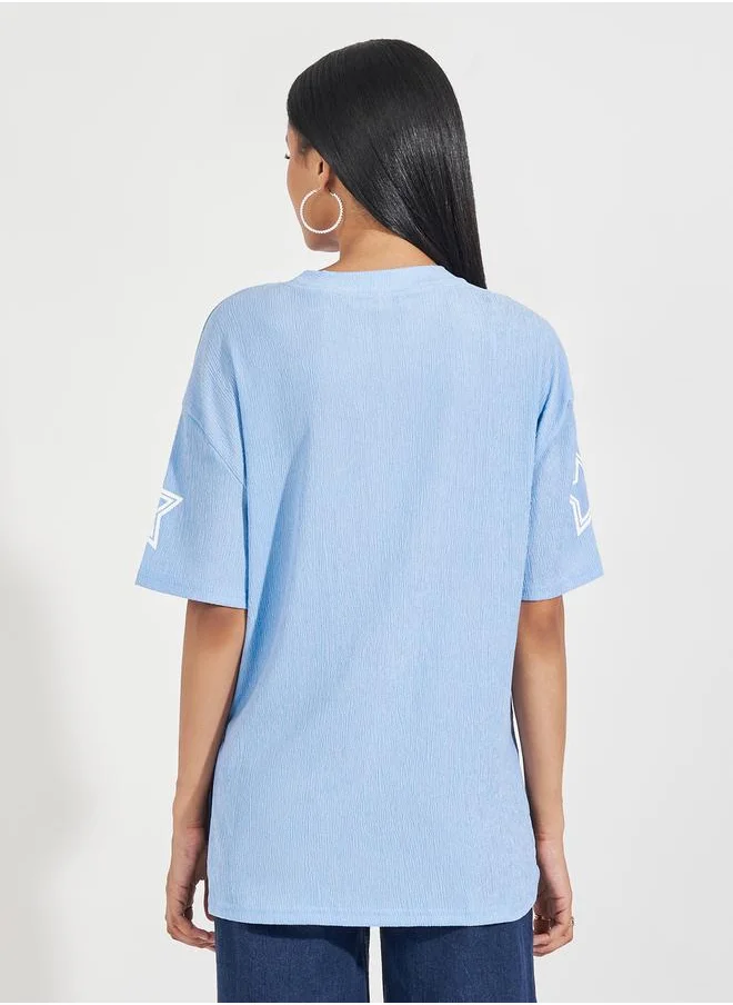 Styli Oversized Textured T-Shirt with High-Low Hem