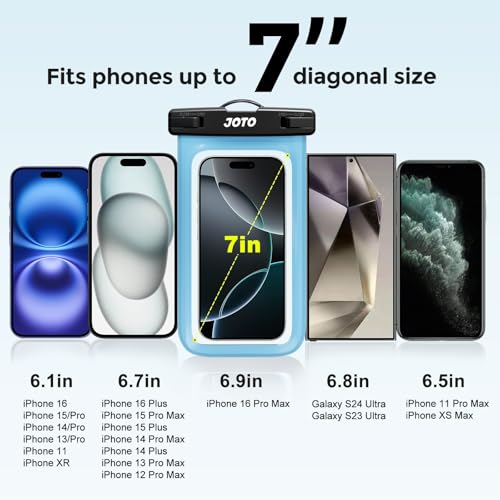 JOTO 2 Pack Waterproof Phone Pouch Case Up to 7", IPX8 Underwater Phone Case Cellphone Dry Bag for iPhone 17/Air 16 15 14 13 12 Pro Max Xs Max XR X 8 7 6S Plus SE/Galaxy S24 S23 S22 -Blue & Orange - Image 4