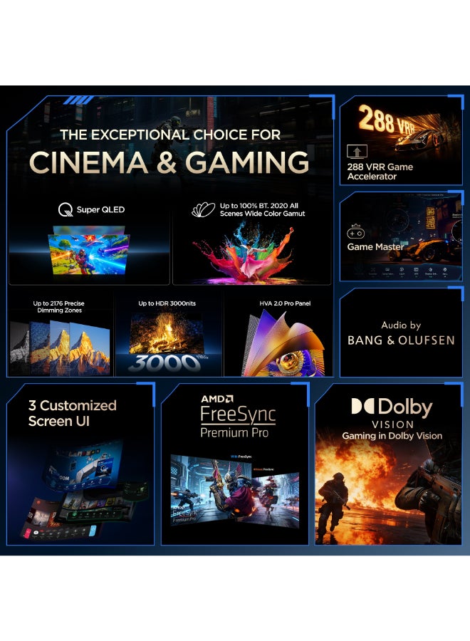 TCL Television 85 Inch 4K SQD-Mini LED Google Smart TV, 144Hz Refresh Rate, Audio by Bang & Olufsen, 100% BT.2020, TSR AiPQ, Ultra Slim Design (2026 Model) 85C7L Black - Image 2