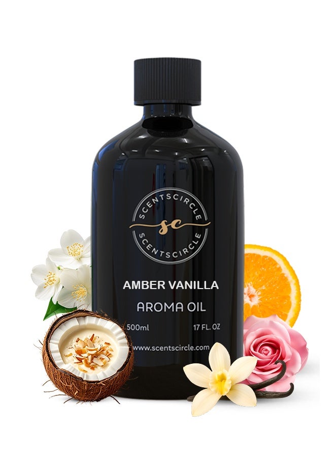 Amber Vanilla Luxury Fragrance Diffuser Oil 500ml with Vanilla, Citrus & Creamy Coconut | Rose & Jasmine Heart on Amber, Patchouli & Vanilla Base for Home, Offices, Majlis & Shops | Scentscircle