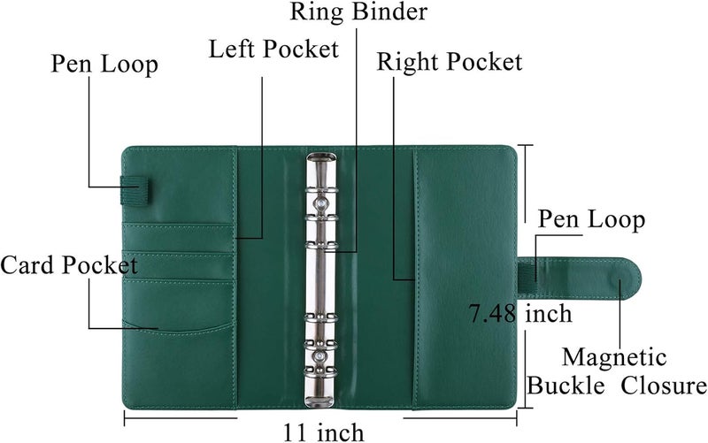Antner A6 Budget Binder with Zipper Cash Envelopes for Money Organizer & Budgeting, PU Budget Planner Money Saving Binder with Cash Stuffing Envelopes & Labels for Home Office Travel, Dark Green - Image 4
