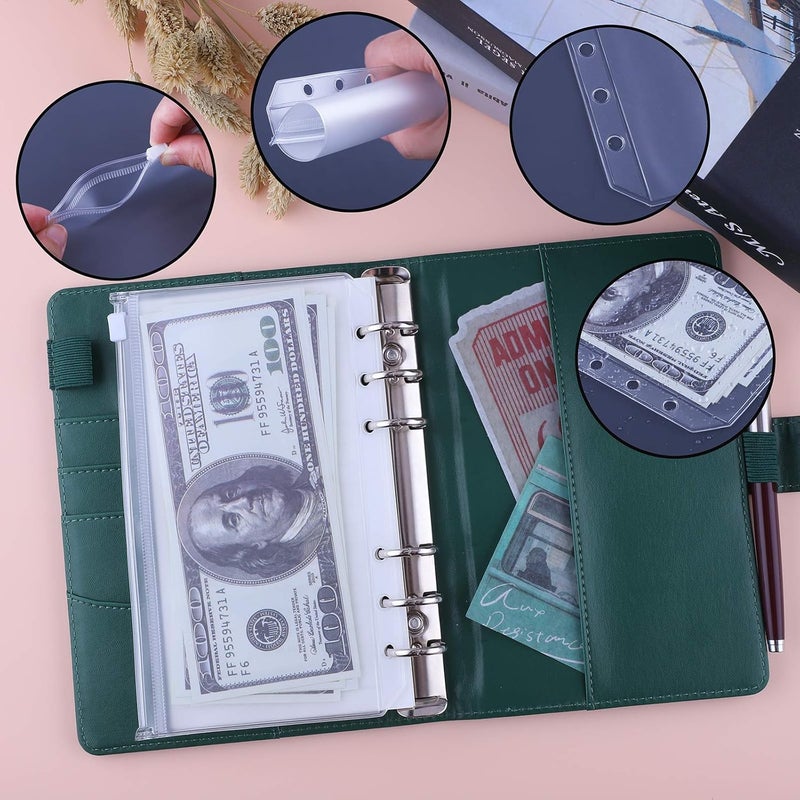 Antner A6 Budget Binder with Zipper Cash Envelopes for Money Organizer & Budgeting, PU Budget Planner Money Saving Binder with Cash Stuffing Envelopes & Labels for Home Office Travel, Dark Green - Image 2